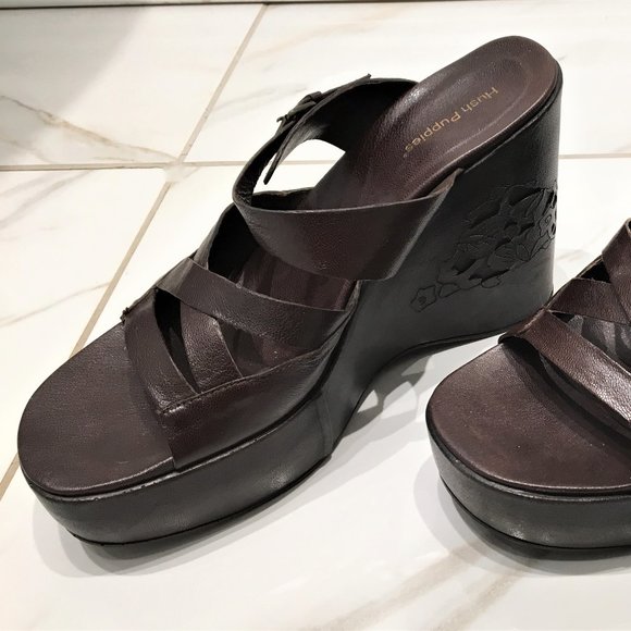 Hush Puppies Brown Wedge Size 9M Made in Brazil - Picture 4 of 8